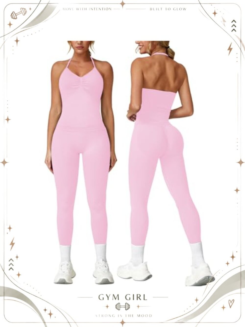 Seamless Workout Set Halter Backless Crop Top Hidden Scrunch Leggings